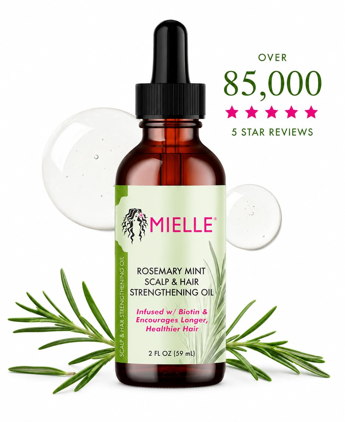 Organics Rosemary & Mint Hair Oil - Strengthening Biotin Oil Infused Frizzy & Damaged Hair Care - Split Ends & Dry Scalp Treatment to Support Longer, Healthier Strands, 2 Ounce