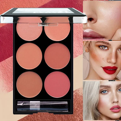 6-Color Blush and Contouring All-In-One Palette, Pearlescent Matte Powder Makeup Palette