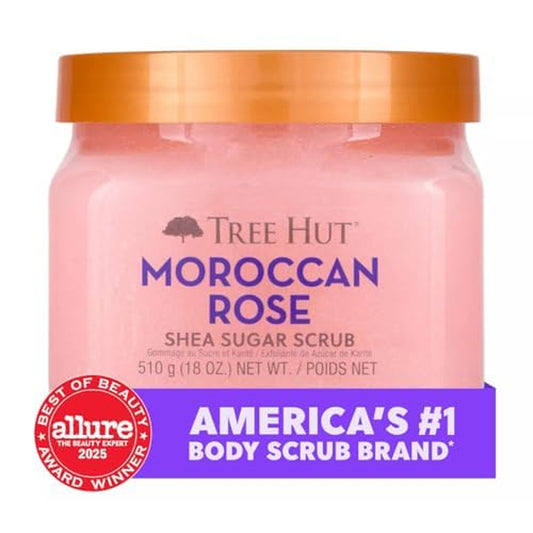 Moroccan Rose Body Scrub, Exfoliating & Hydrating Sugar Scrub with Shea Butter & Essential Oils, Smooth Skin, Body Exfoliator for All Skin Types, Self Care Gifts for Women, Vegan, 18 Oz