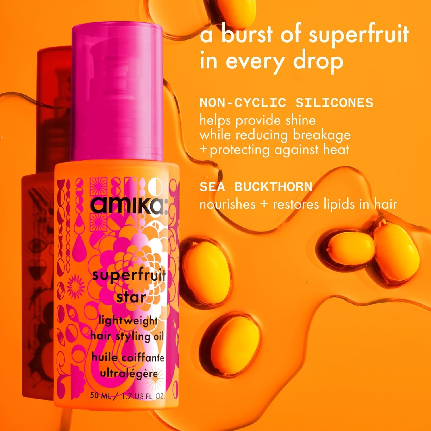 Superfruit Star Lightweight Hair Styling + Heat Defense Oil | Heat Protection, Strengthen + Reduce Breakage, Smooth Frizz, Add Glossy Shine | for All Hair Types