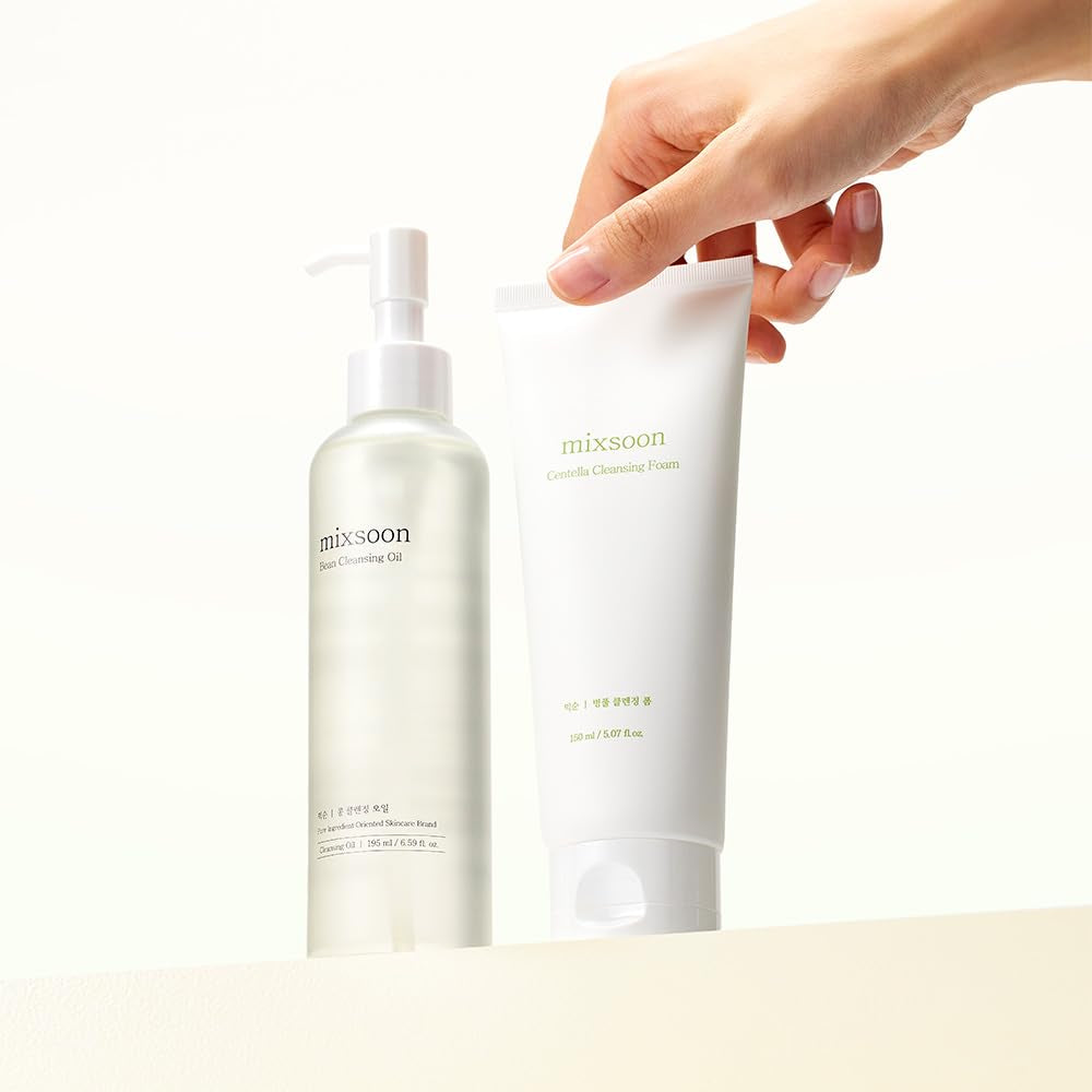 Double Cleansing Set 2-Step Routine, Cica Foam & Bean Cleansing Oil Face Wash Set Gentle Deep Clean and Hydrating Care 150Ml / 5.07 Fl.Oz., 195Ml / 6.59 Fl.Oz. Korean Glass Skin Care