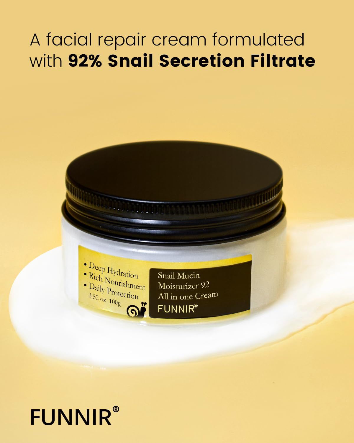 Snail Mucin Moisturizer 92%, Lightweight Moisturing Cream, 100G, Youthful and Radiant Formula, Repair Face Cream for All Skin Types, Skincare Products